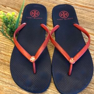 Tory Burch Navy and Red flip flops